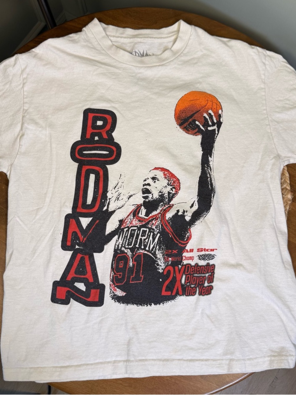 Rodman Graphic Basketball Tee in White with Red & Black Print